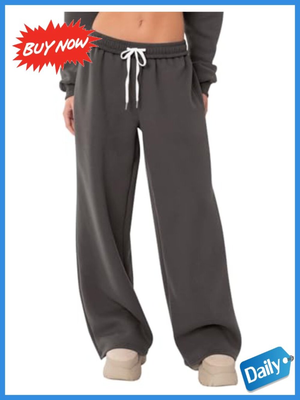 Wide Leg Fleece Sweatpants Low Rise Drawstring Pockets Lounge